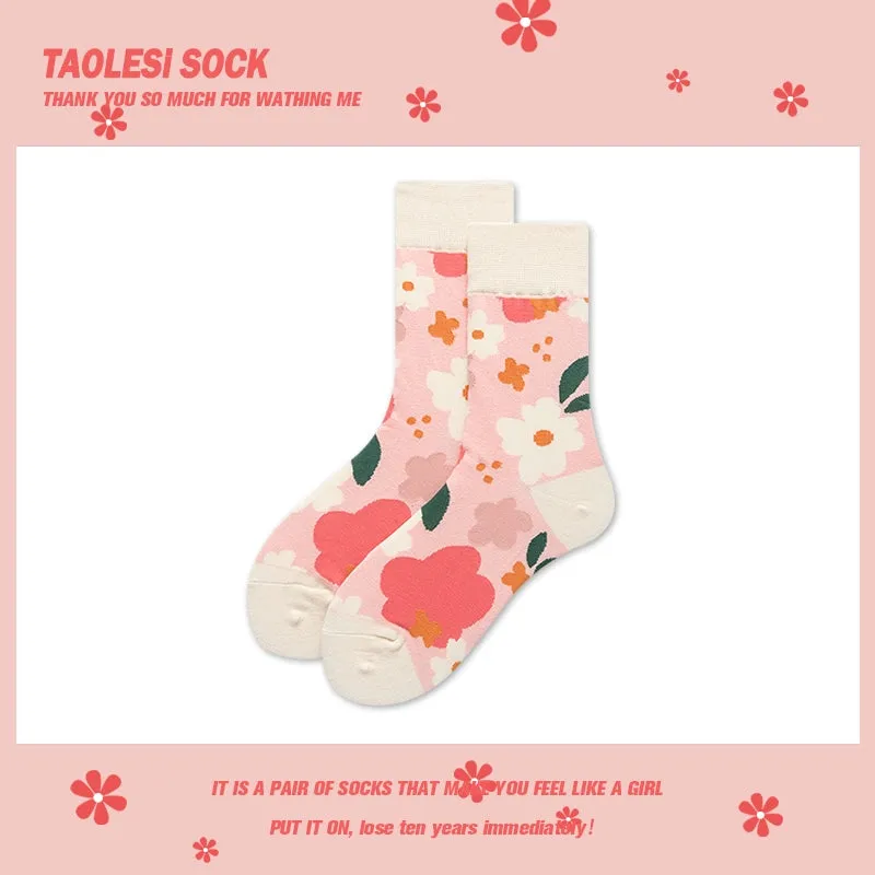 Adorable Pink Flower Cotton Socks