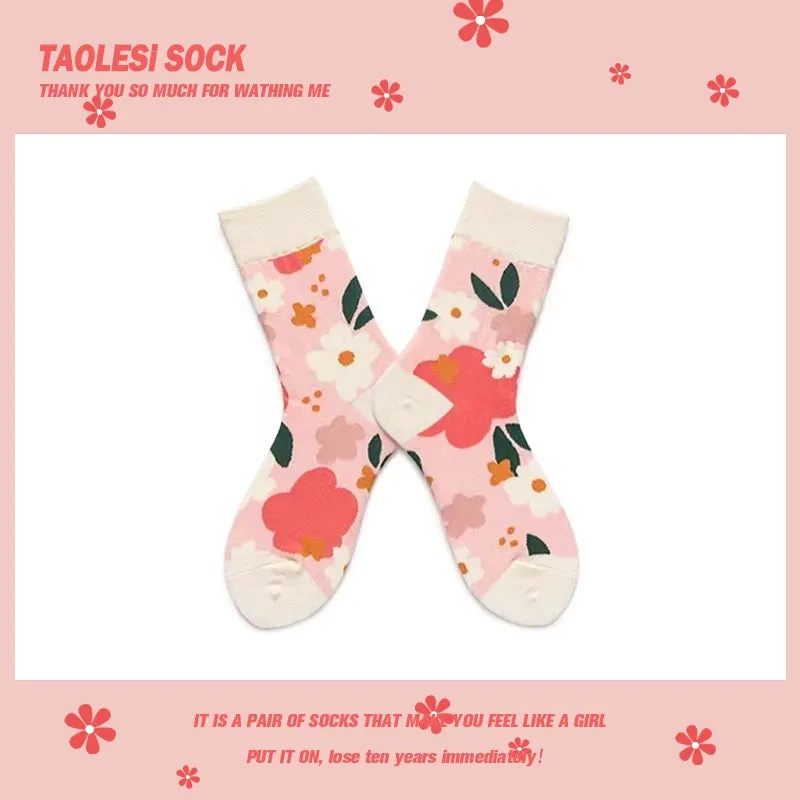 Adorable Pink Flower Cotton Socks