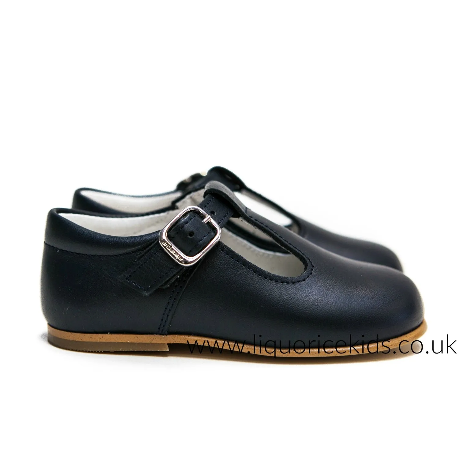 Andanines Boys Leather Navy T-Bar Shoe