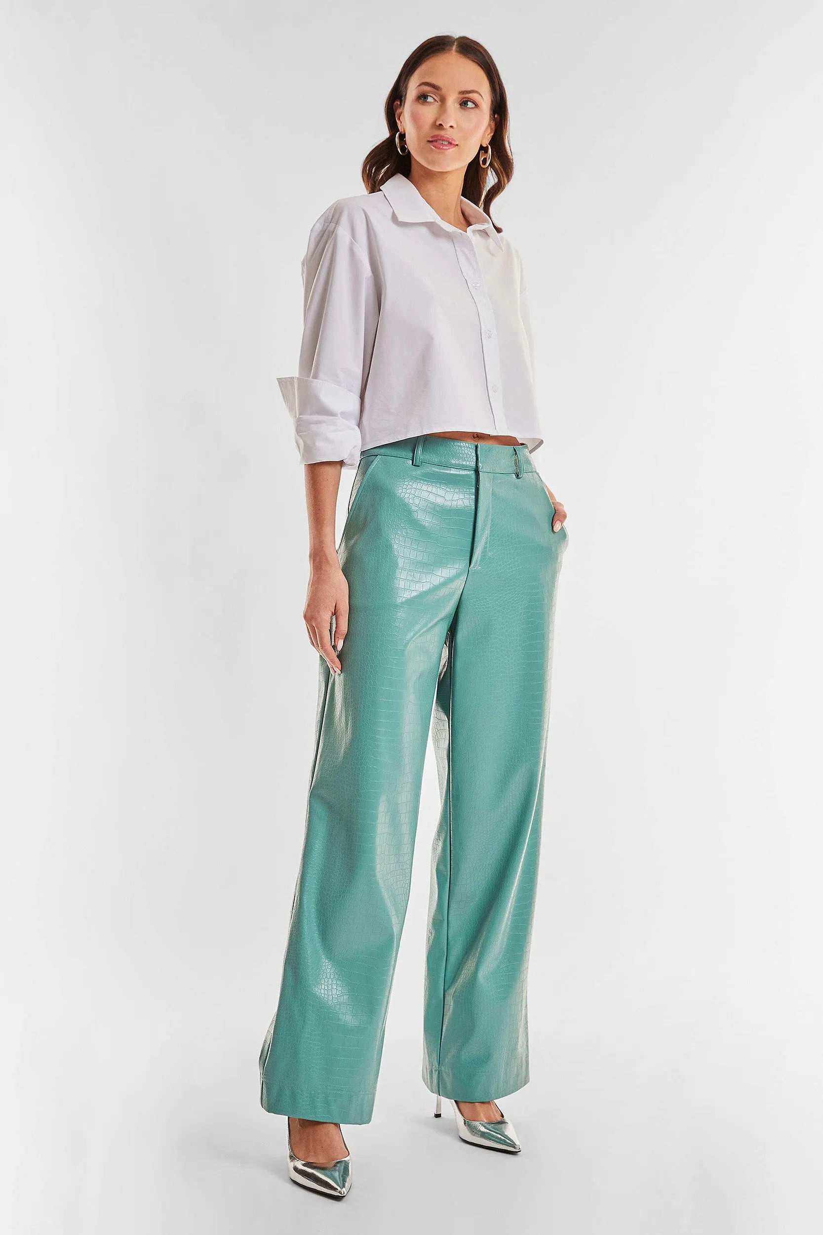 Croco Faux Leather Pant - Sage