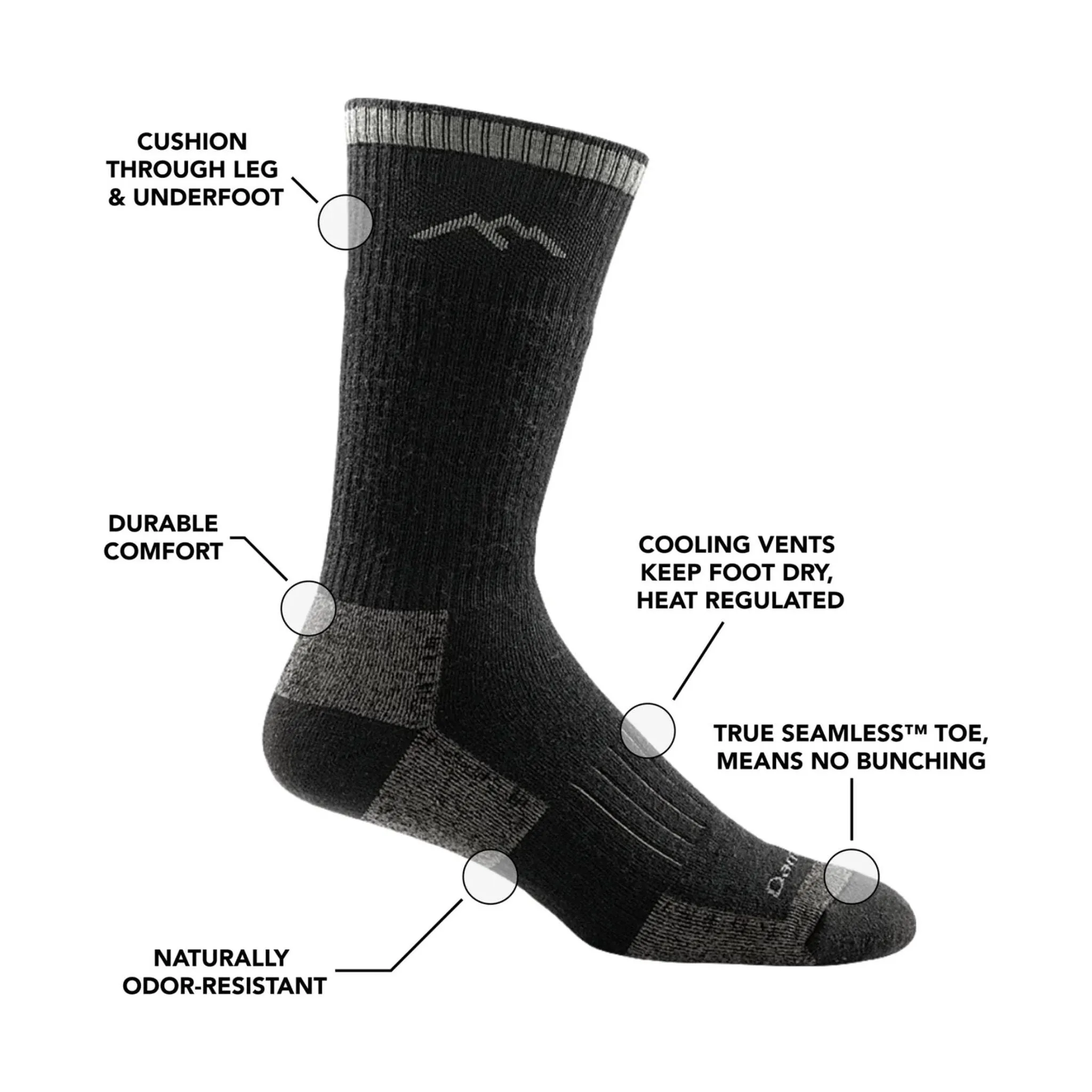 Darn Tough Vermont Men's Boot Full Cushion Midweight Hunting Sock - Charcoal