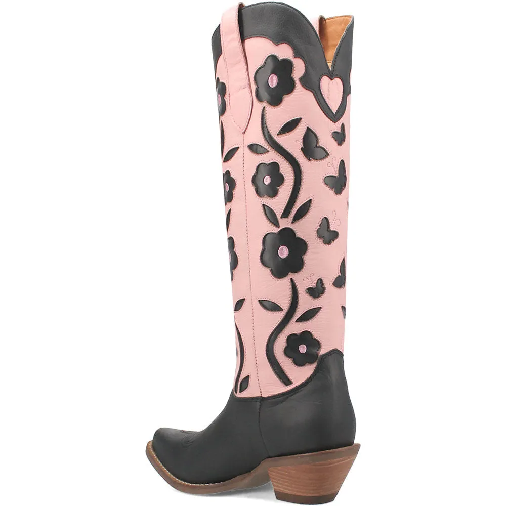 Dingo's Goodness Gracious Black and Pink Leather Almond Toe Boots