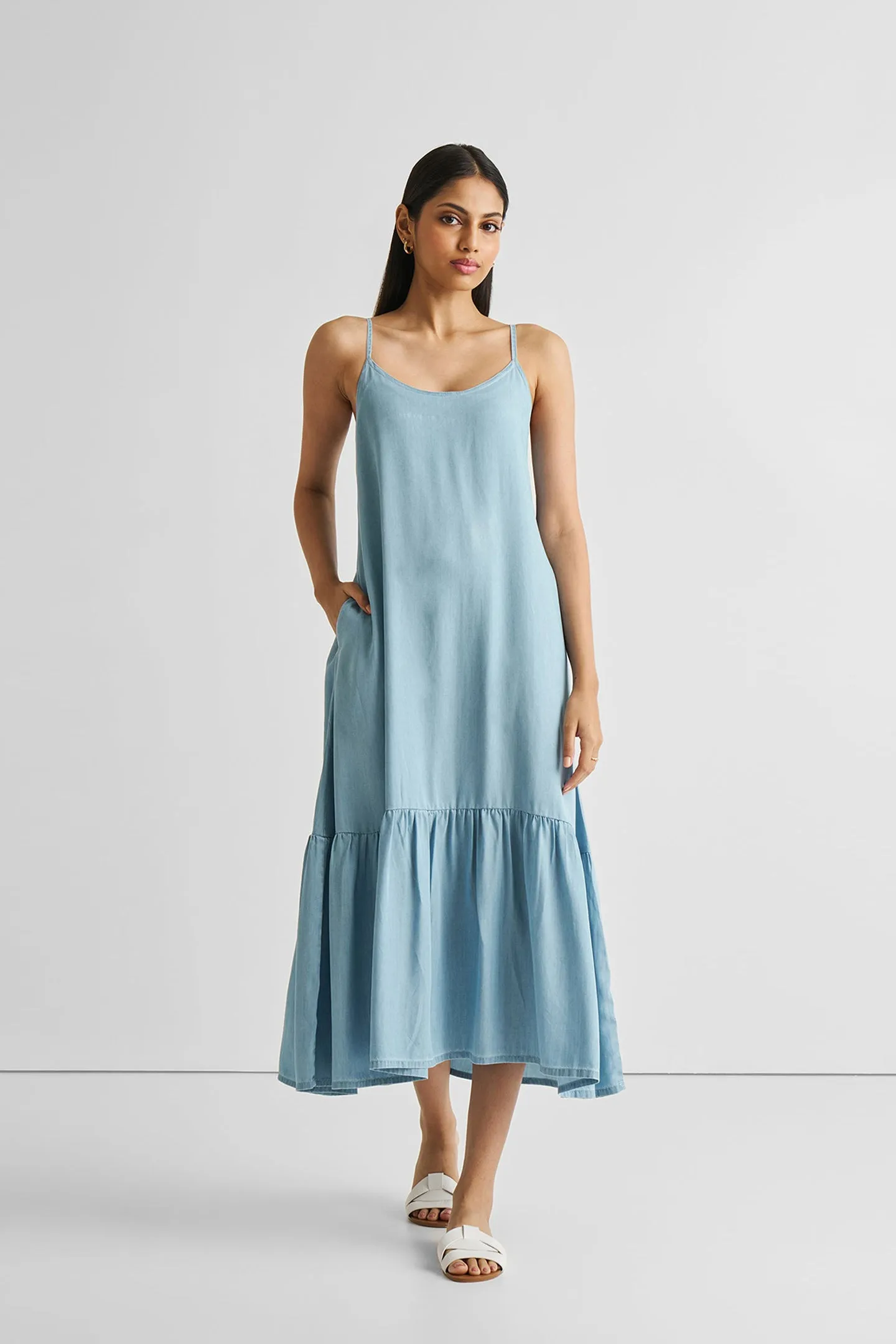 Flowy Maxi Dress in Blue Denim