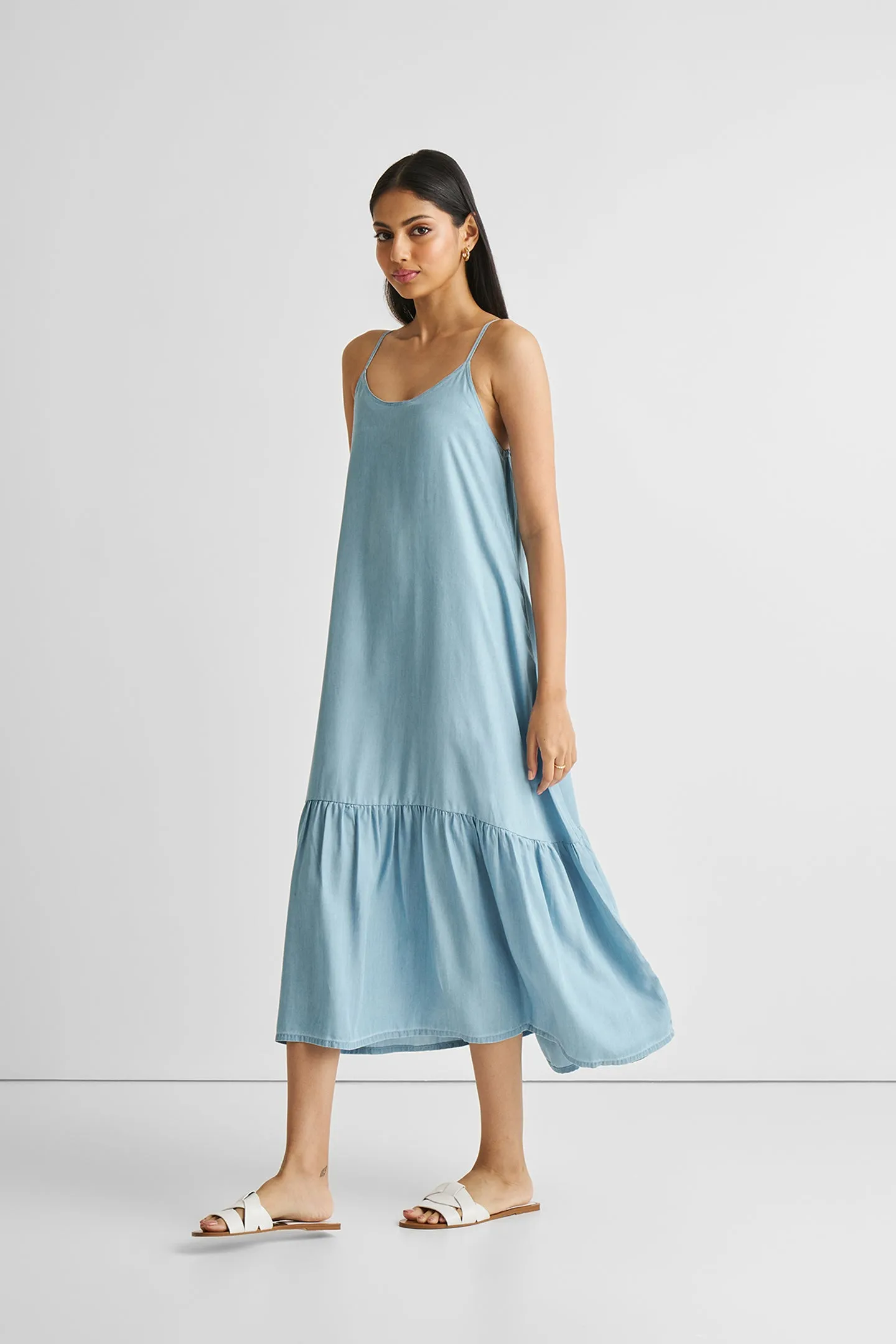 Flowy Maxi Dress in Blue Denim