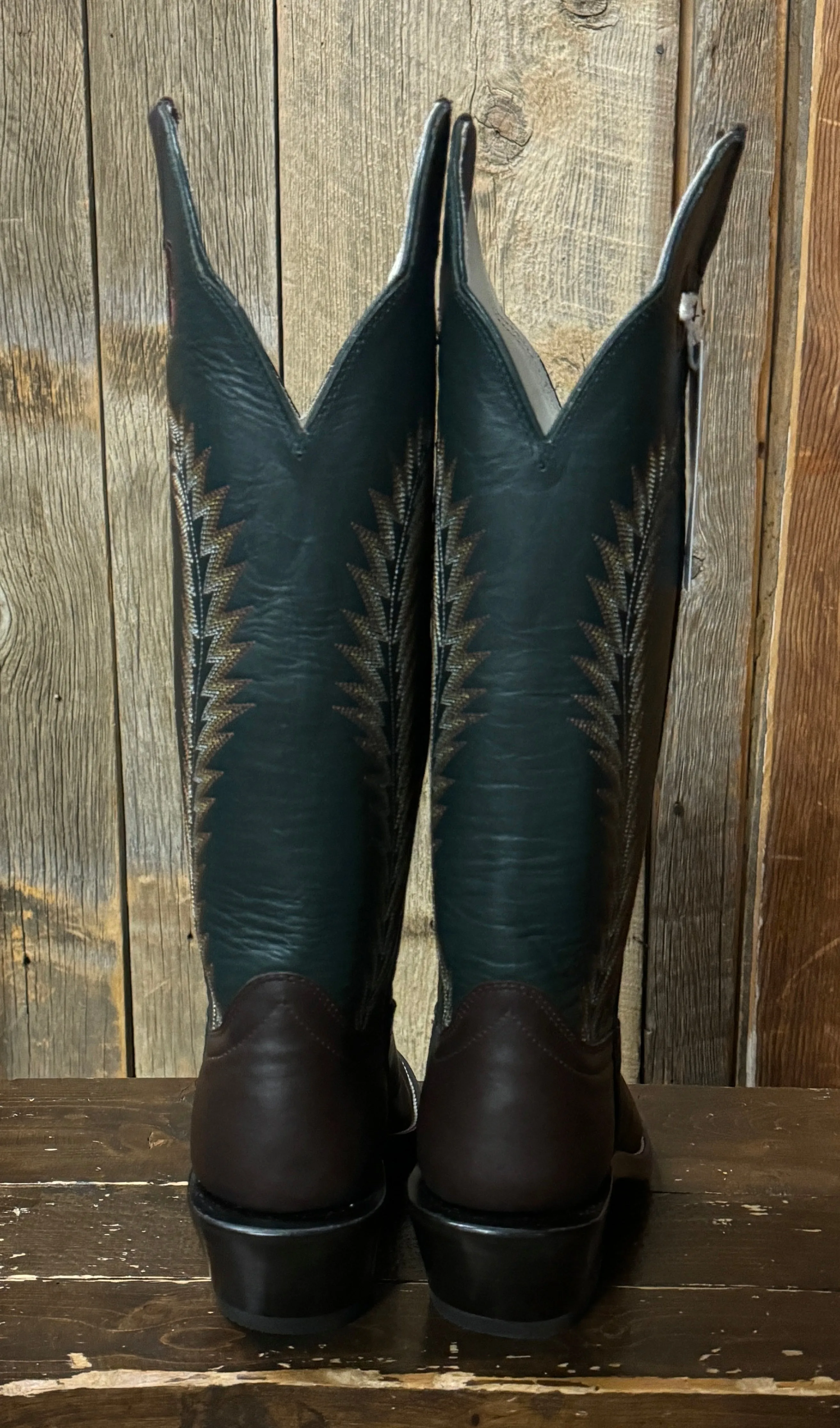 Hondo® Buckaroo Forest Green & Chocolate Full Grain Leather Tall Top Cowboy Boots