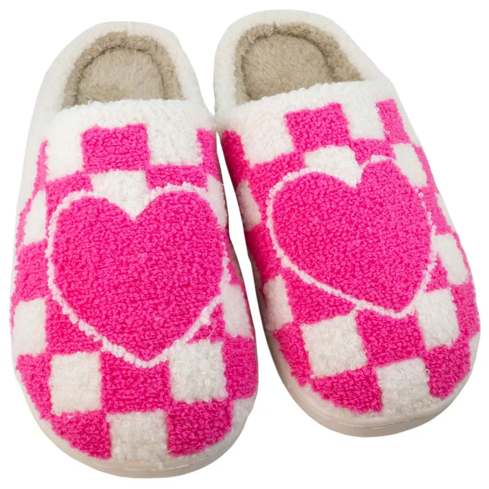 Hot Pink HEART CHECKER Wholesale Slippers Shoes