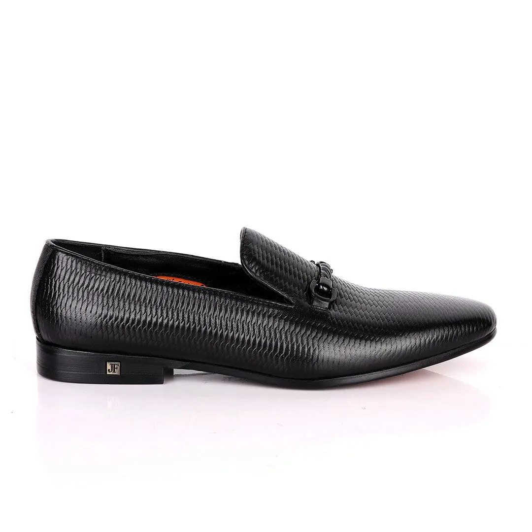 John Foster Inter Woven Design Leather Shoe-Black