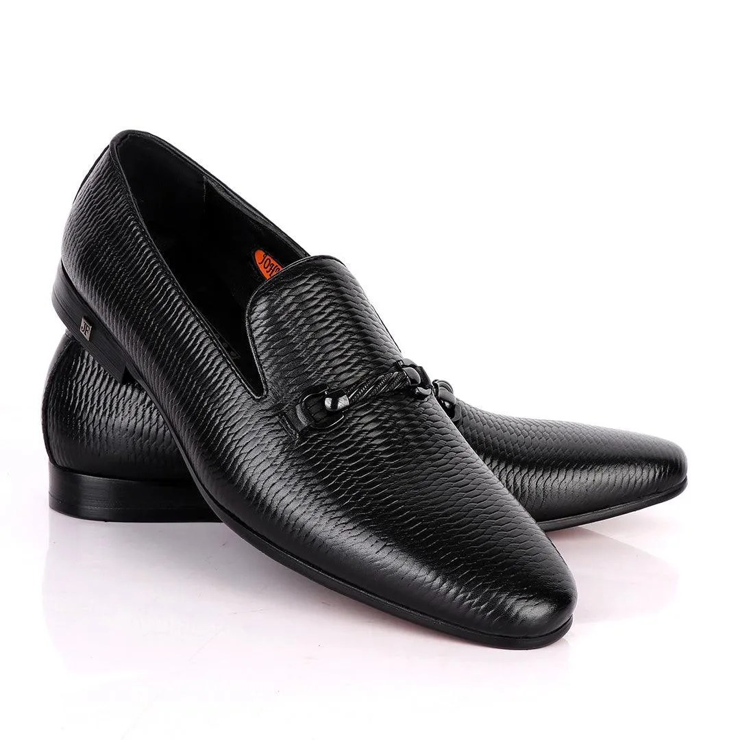 John Foster Inter Woven Design Leather Shoe-Black