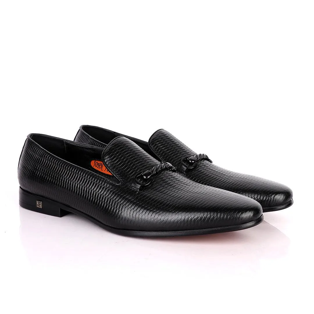 John Foster Inter Woven Design Leather Shoe-Black