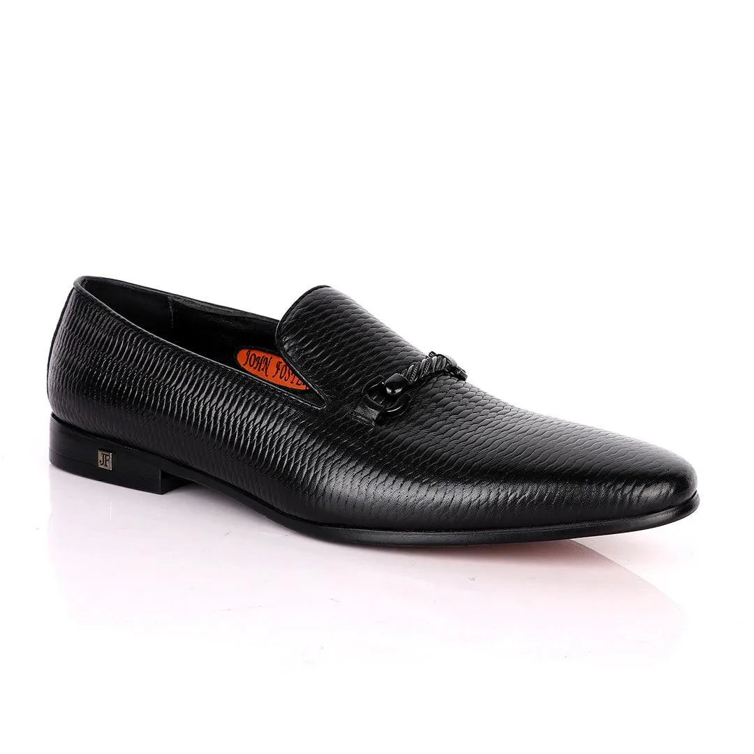 John Foster Inter Woven Design Leather Shoe-Black