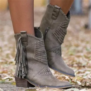 Mid-calf Chunky Heel Women's Side Zipper Boots