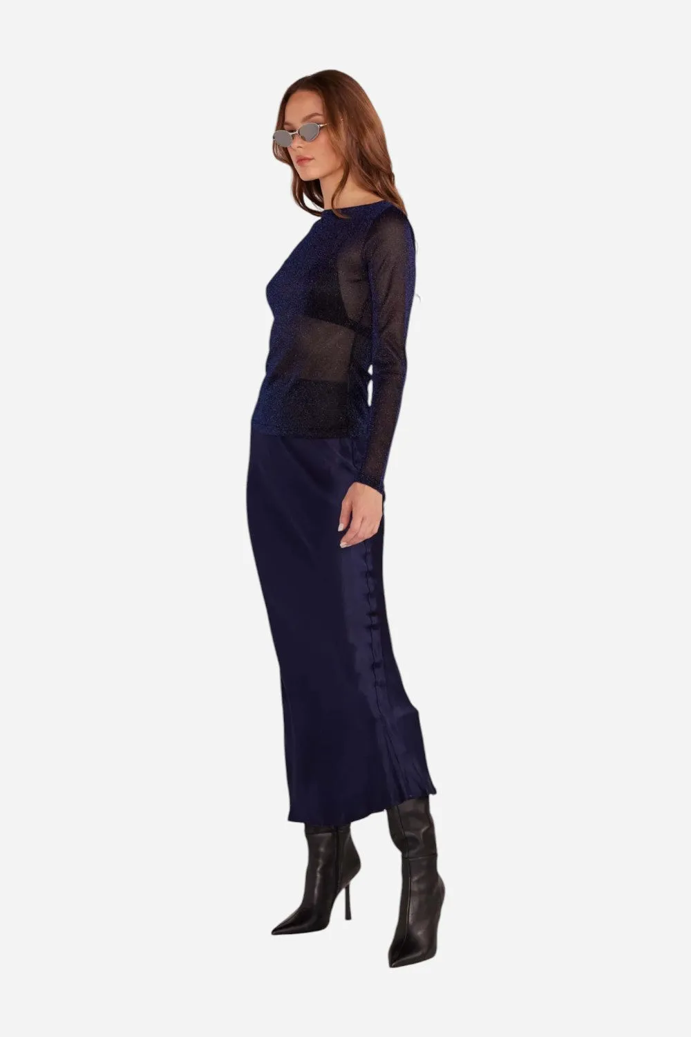 MINKPINK Lumina Bias Slip Skirt in Midnight