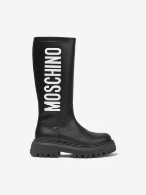 Moschino Girls Leather Maxi Logo Long Boots