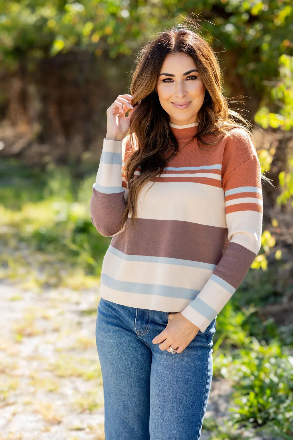 Muted Stripes Mock Neck Sweater