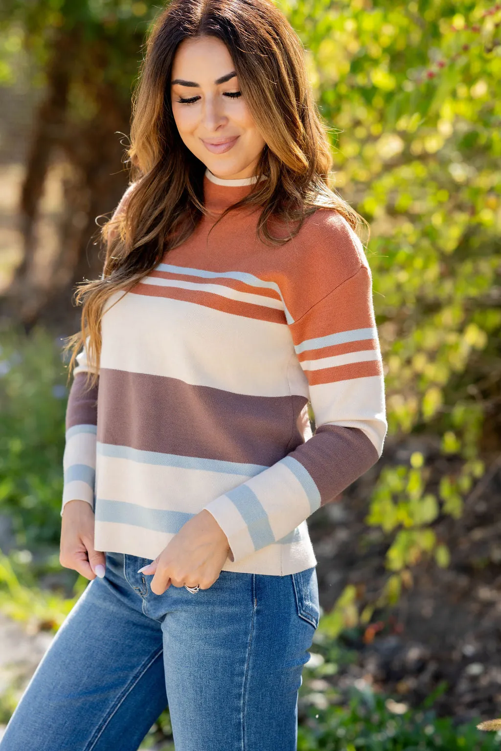 Muted Stripes Mock Neck Sweater