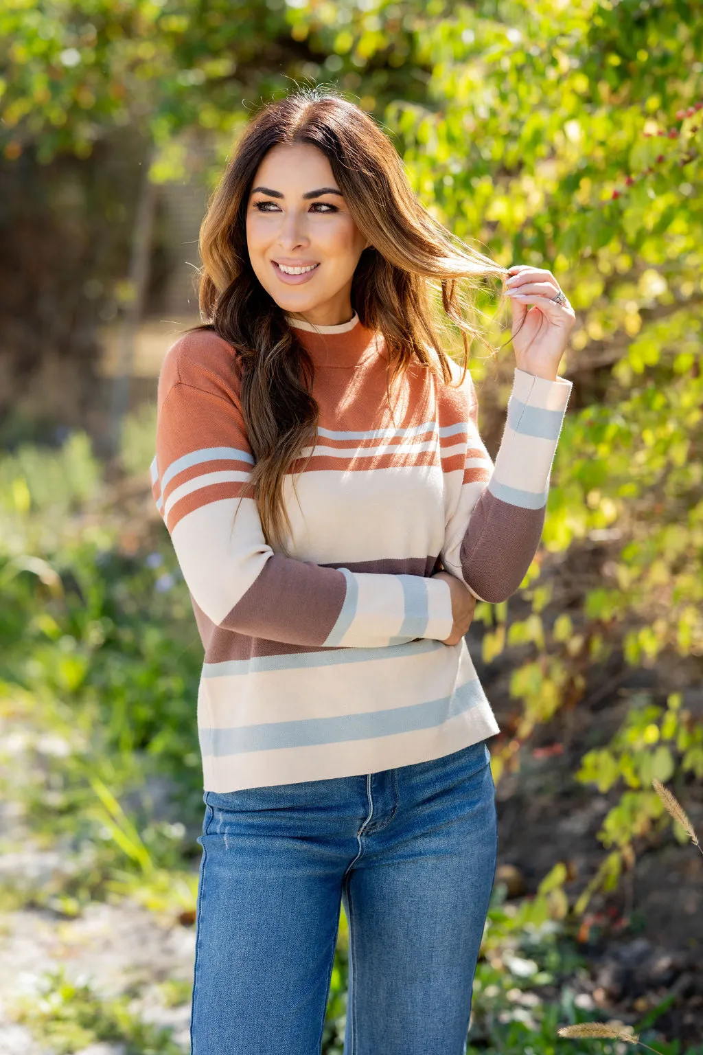 Muted Stripes Mock Neck Sweater