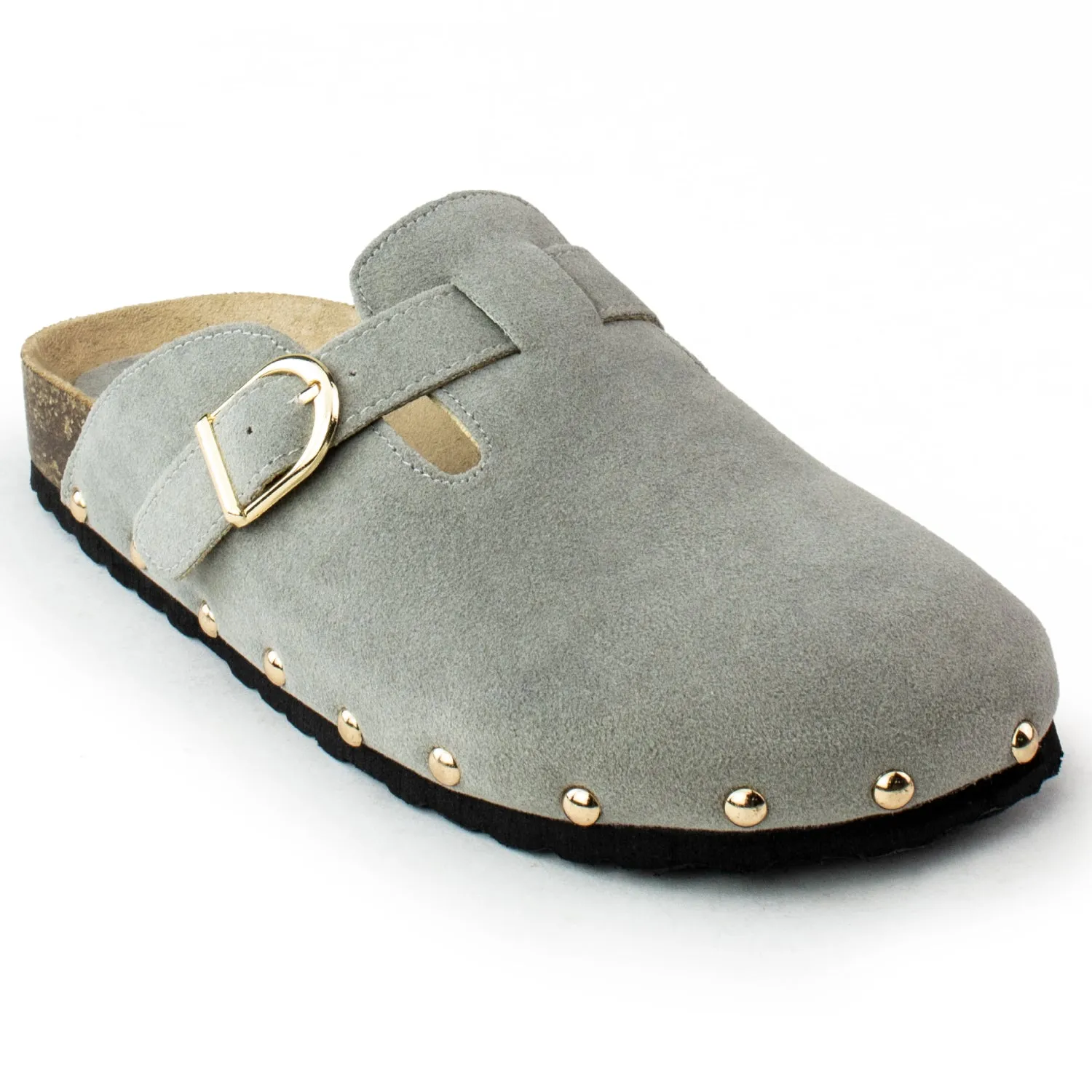 Studded Footbed Cork Clog Potato Shoes GREY