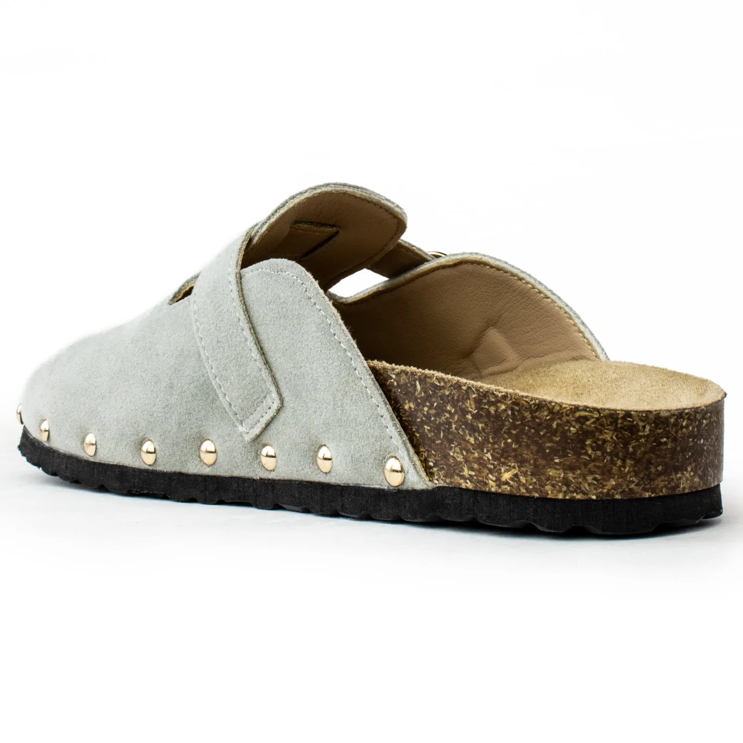 Studded Footbed Cork Clog Potato Shoes GREY