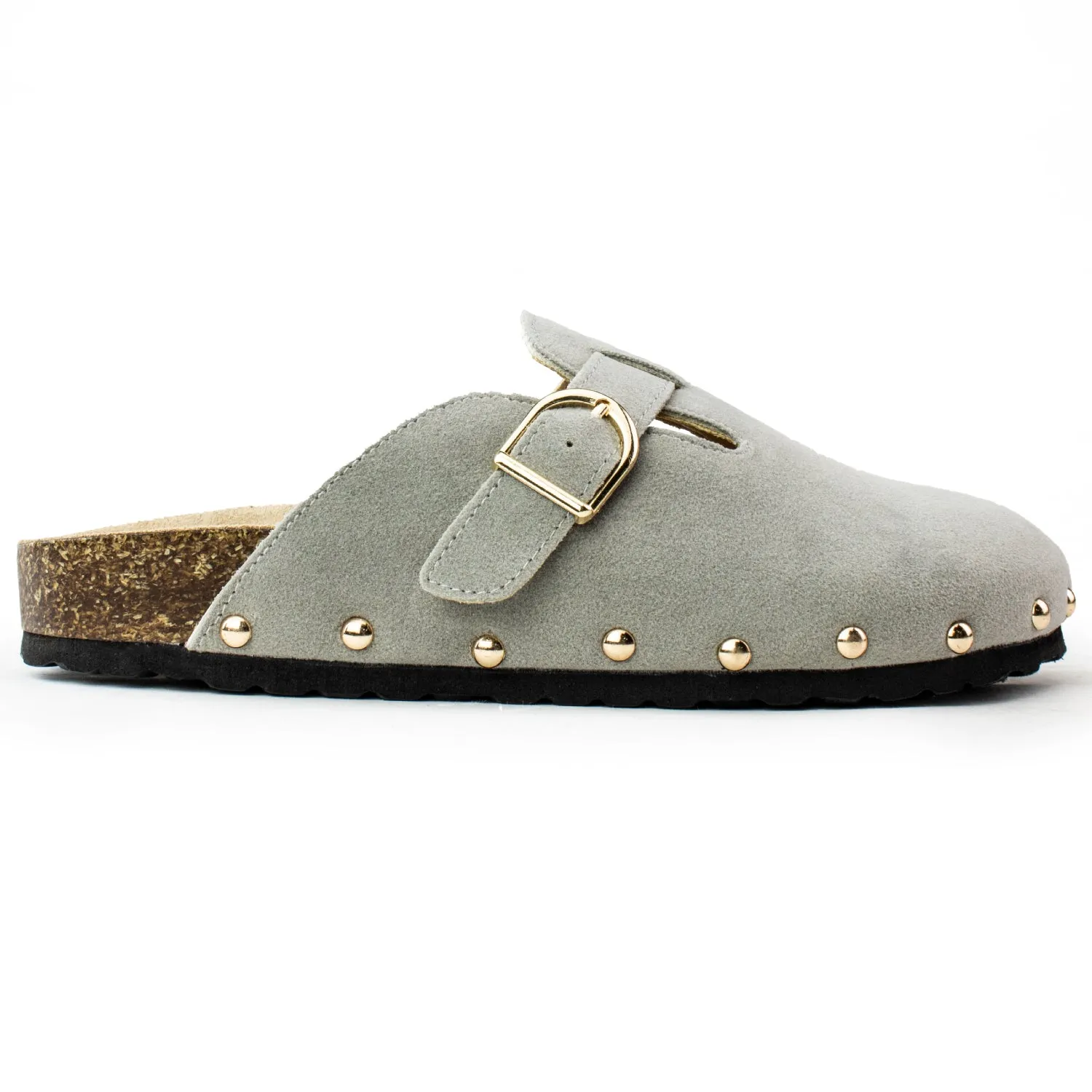 Studded Footbed Cork Clog Potato Shoes GREY