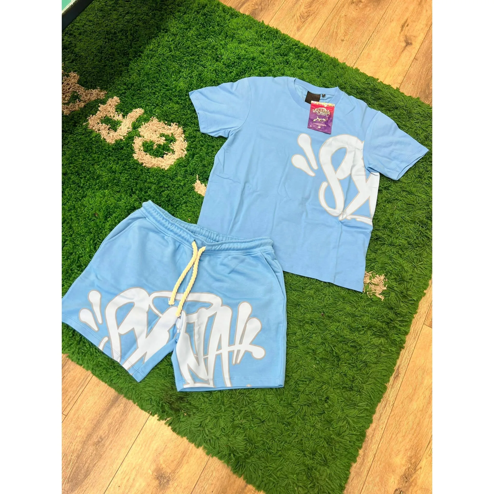 SYNA WORLD LOGO T SHIRT & SHORT SET - BLUE