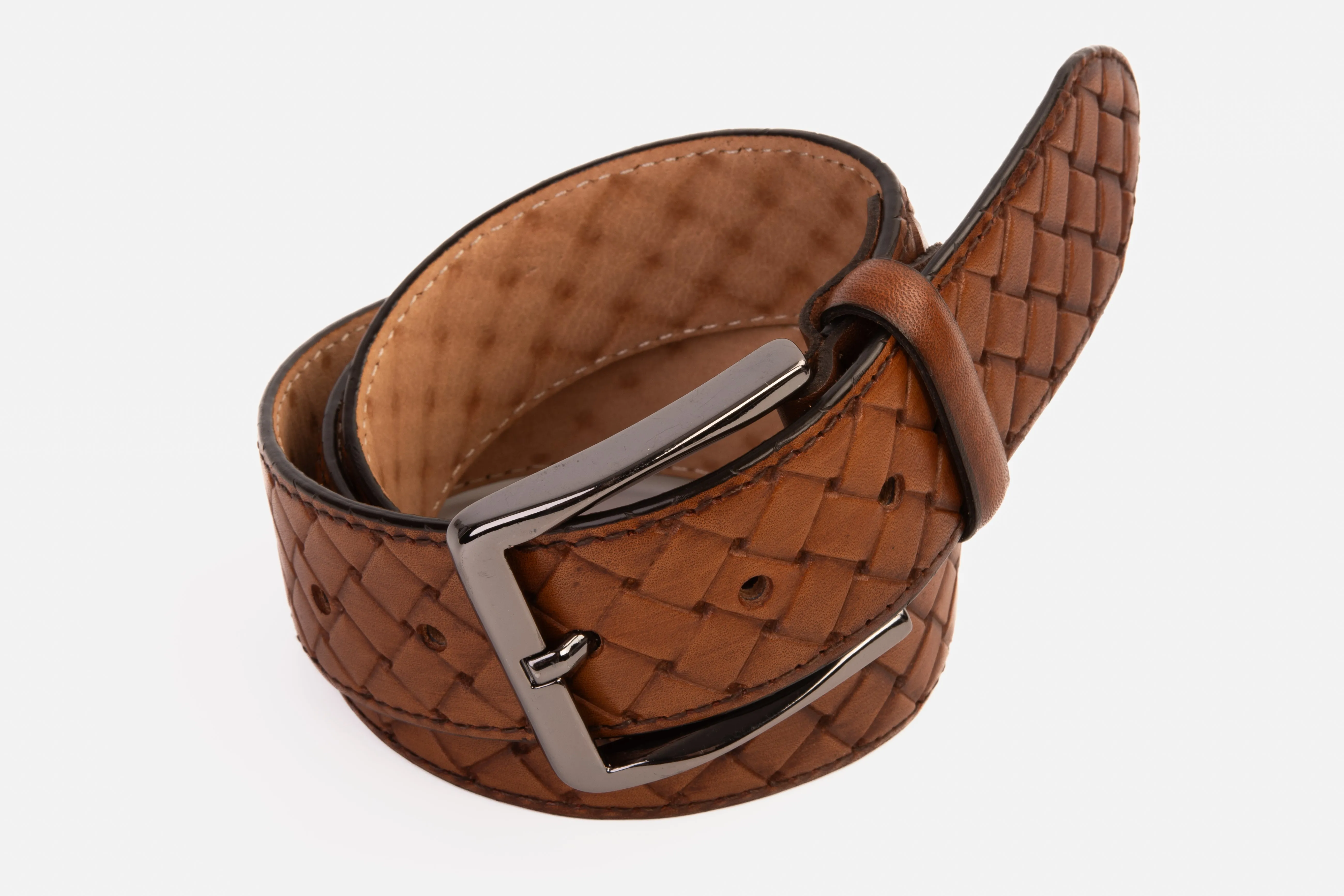 The Turan Brown Handwoven Leather Belt