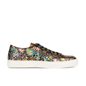 Valencia - Navy & Pink - Men's leather white rubber soles trainer in colourful print