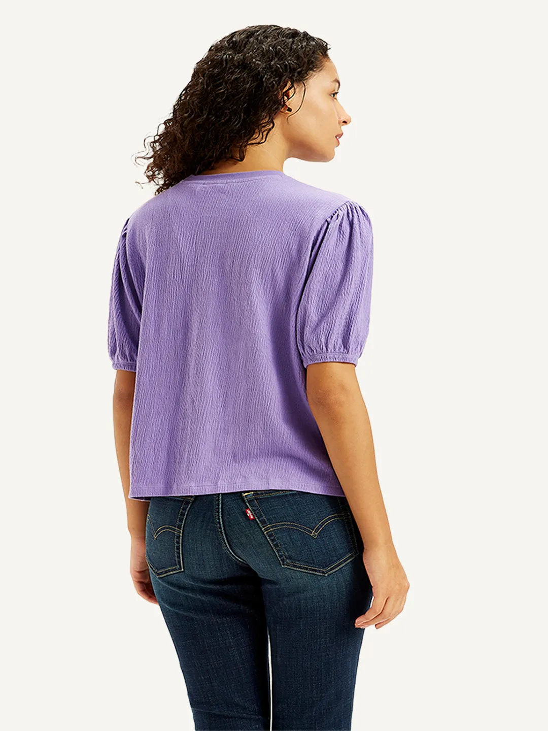 Women's Textured Lavender Crew Neck Top