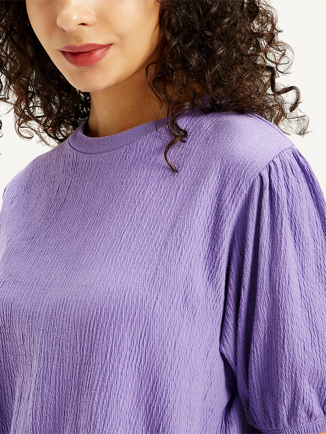 Women's Textured Lavender Crew Neck Top