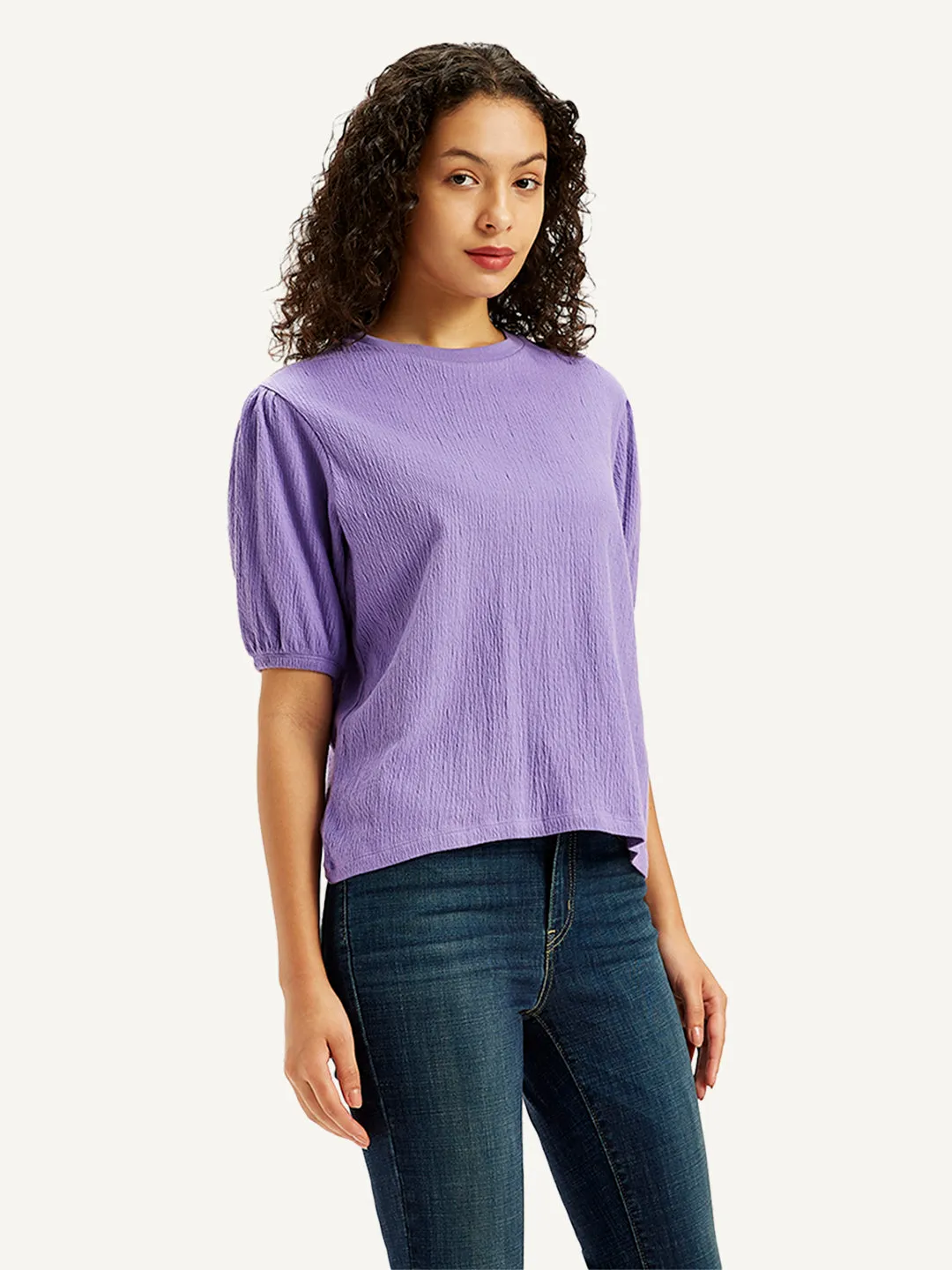 Women's Textured Lavender Crew Neck Top