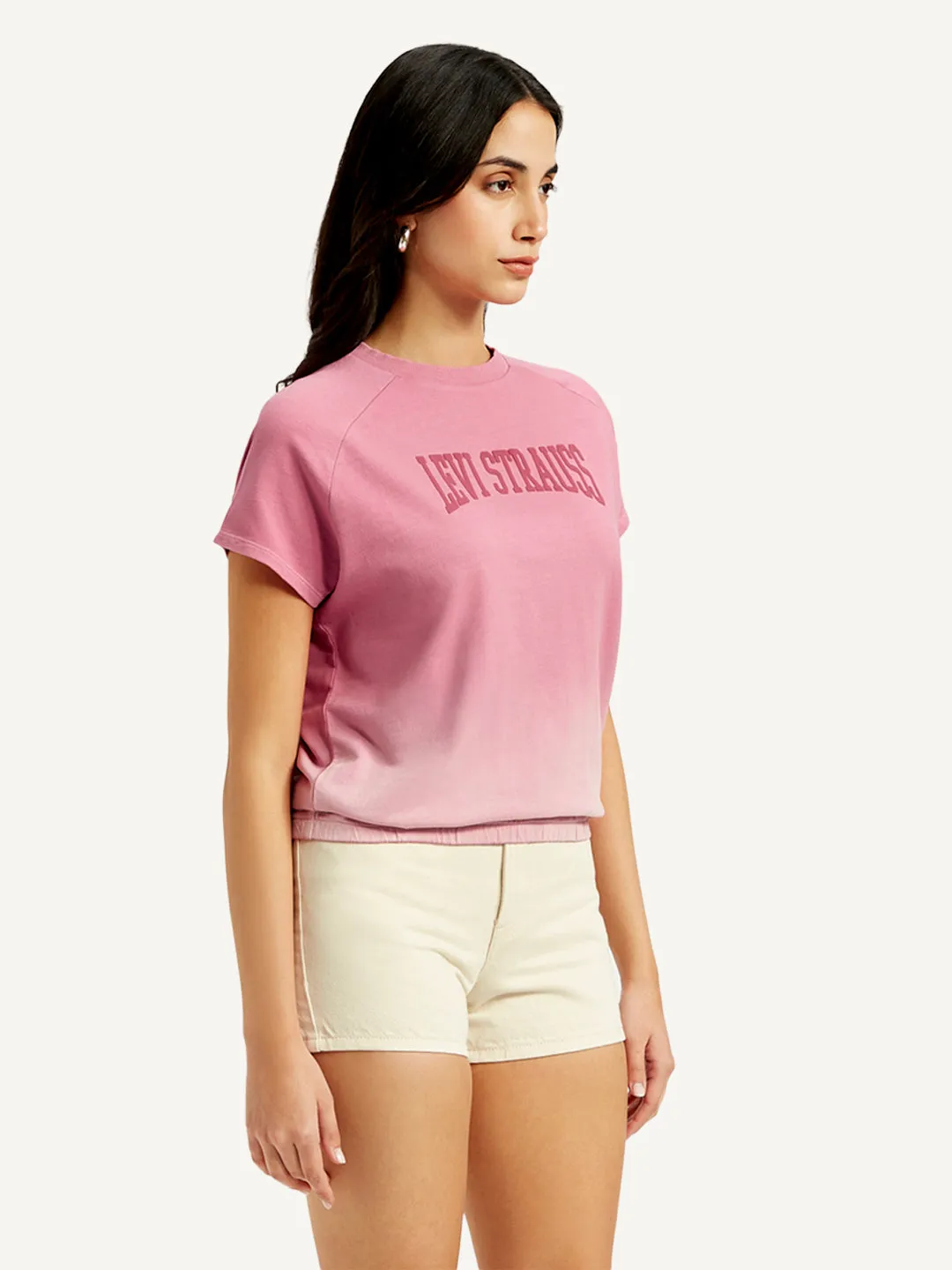 Women's Typography Pink Crew Neck Top