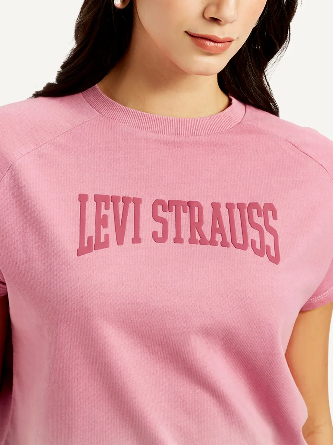 Women's Typography Pink Crew Neck Top